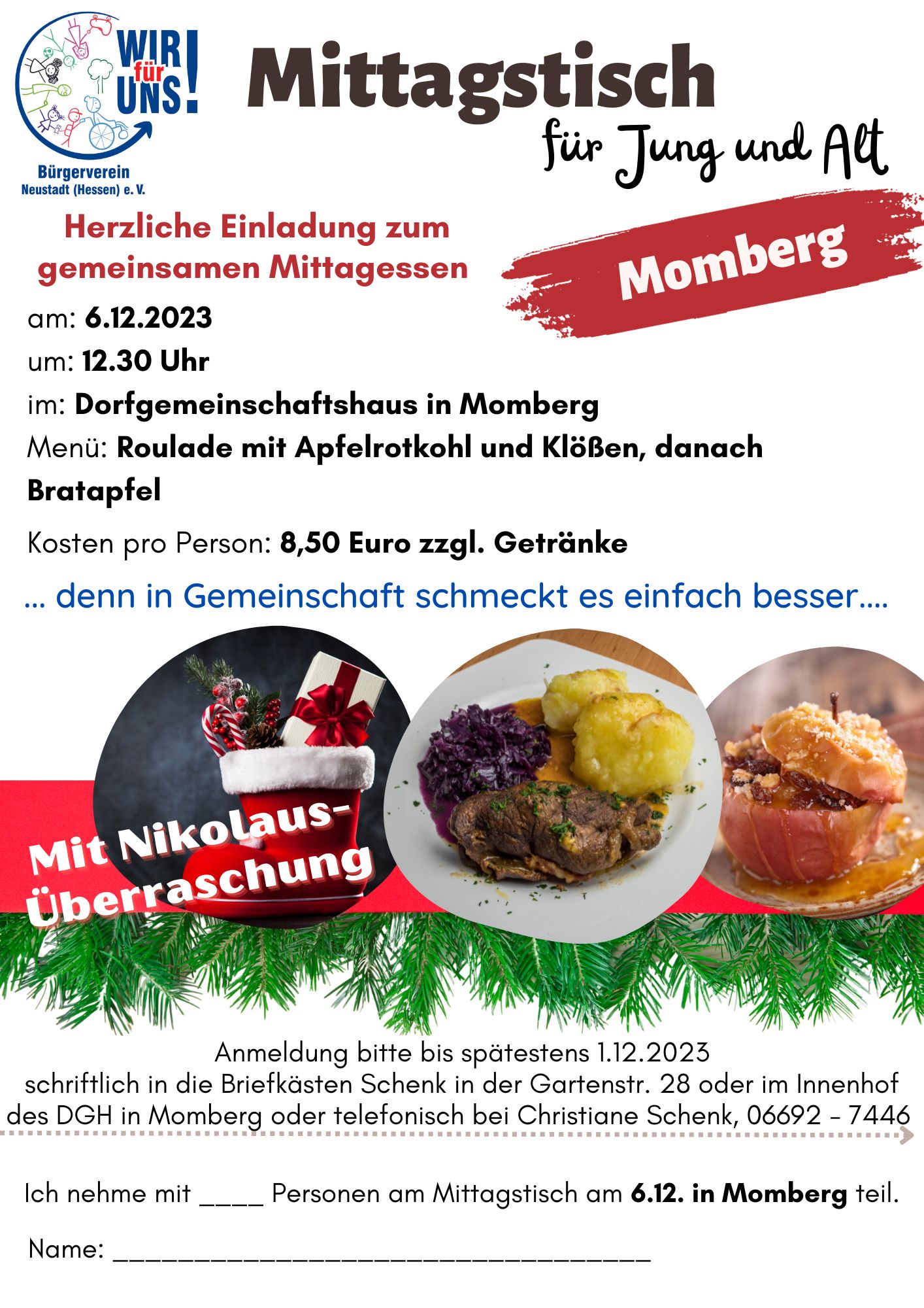 Read more about the article Mittagstisch in Momberg am 6.12.2023