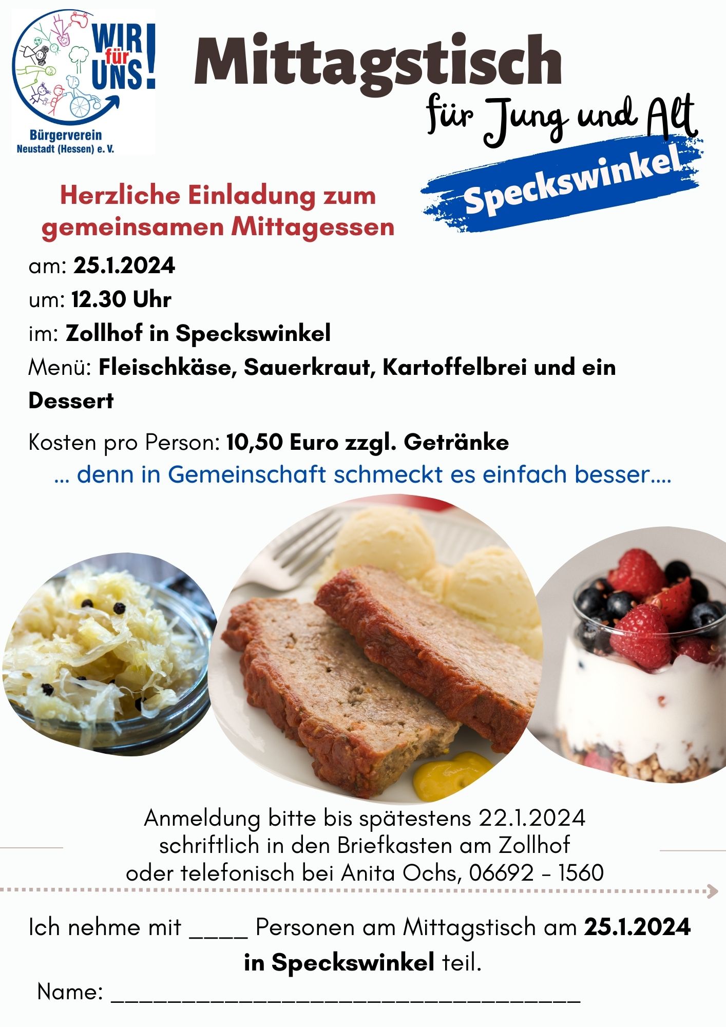 Read more about the article Mittagstisch in Speckswinkel am 25.1.2024