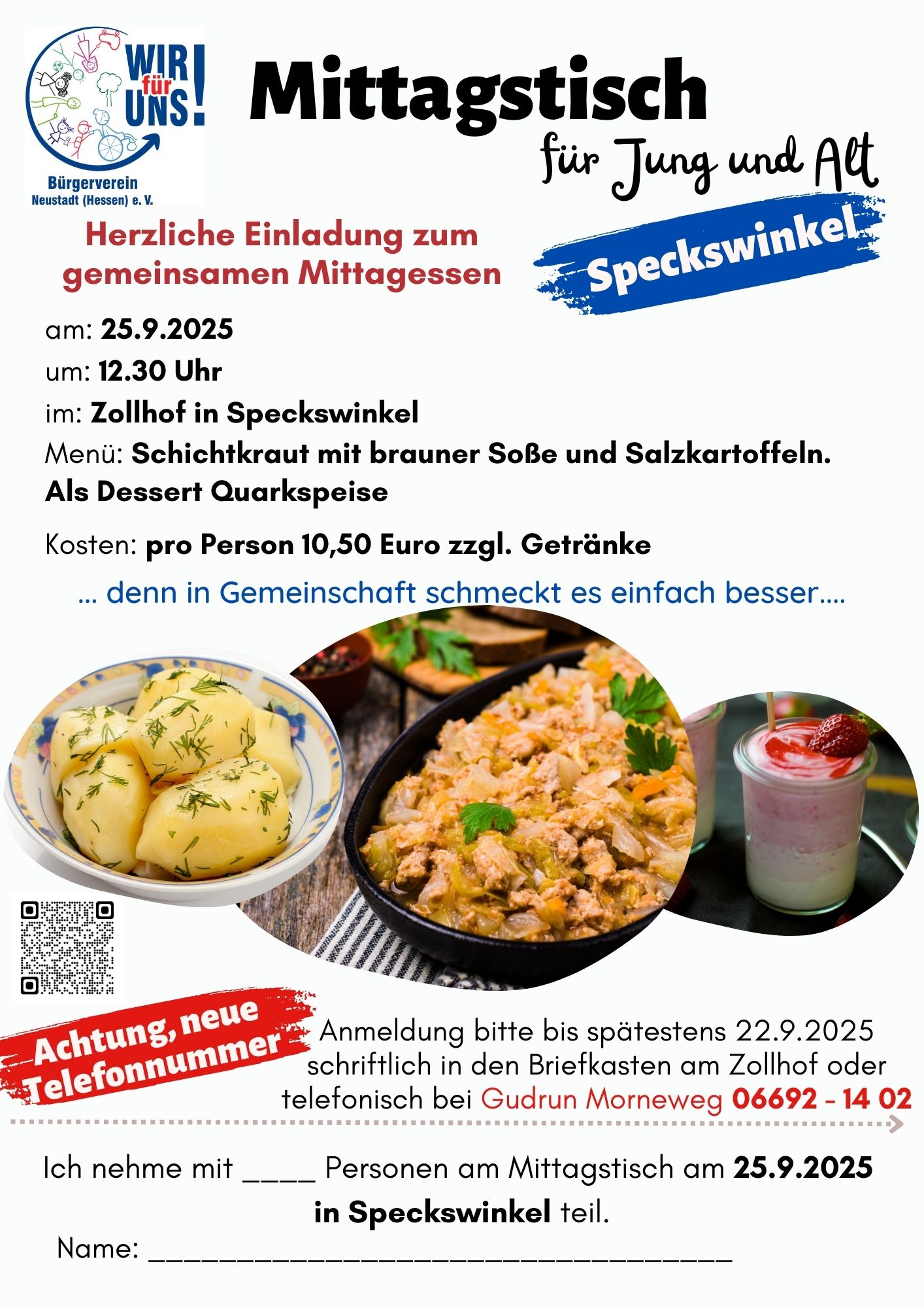 Mehr über den Artikel erfahren Mittagstisch in Speckswinkel 25.9.25