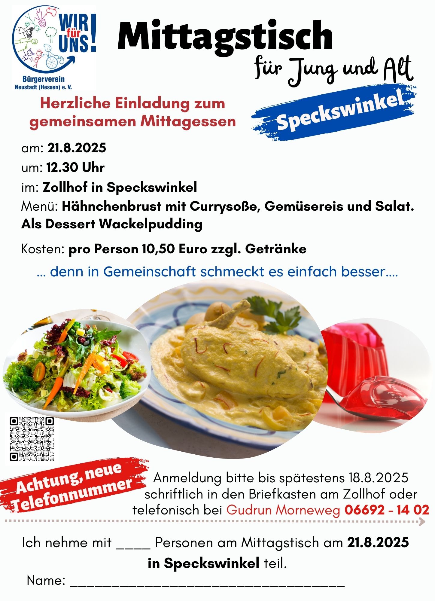 Mehr über den Artikel erfahren Mittagstisch in Speckswinkel am 21.8.25