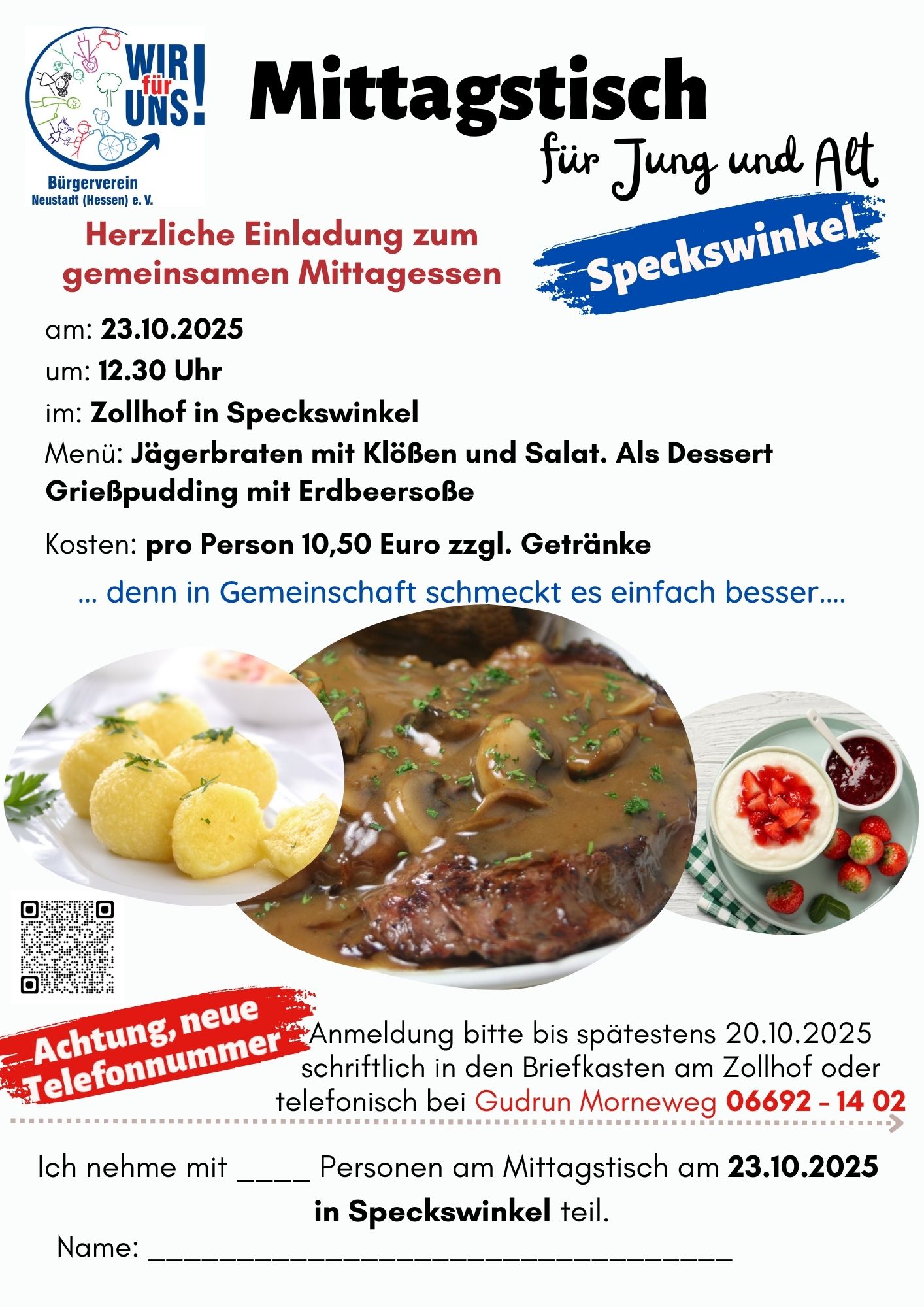 Mehr über den Artikel erfahren Mittagstisch in Speckswinkel am 23.10.2025